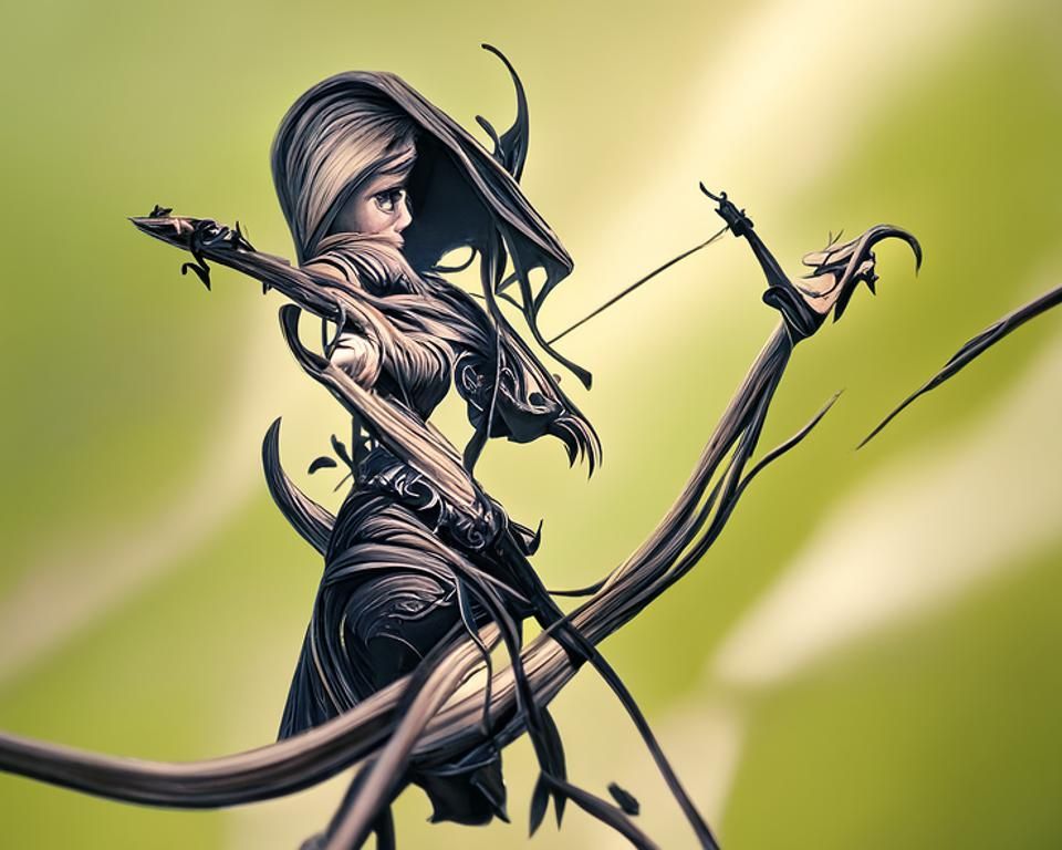 Elf Archer Digital Art in Black Paper Style