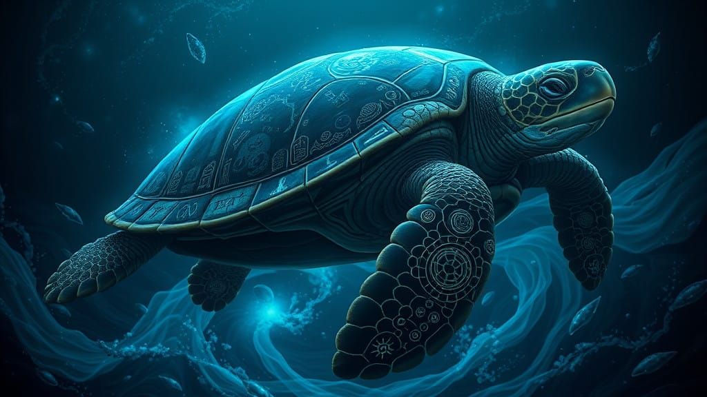 Majestic Ancient Sea Turtle Glides Through Abyssal Depths