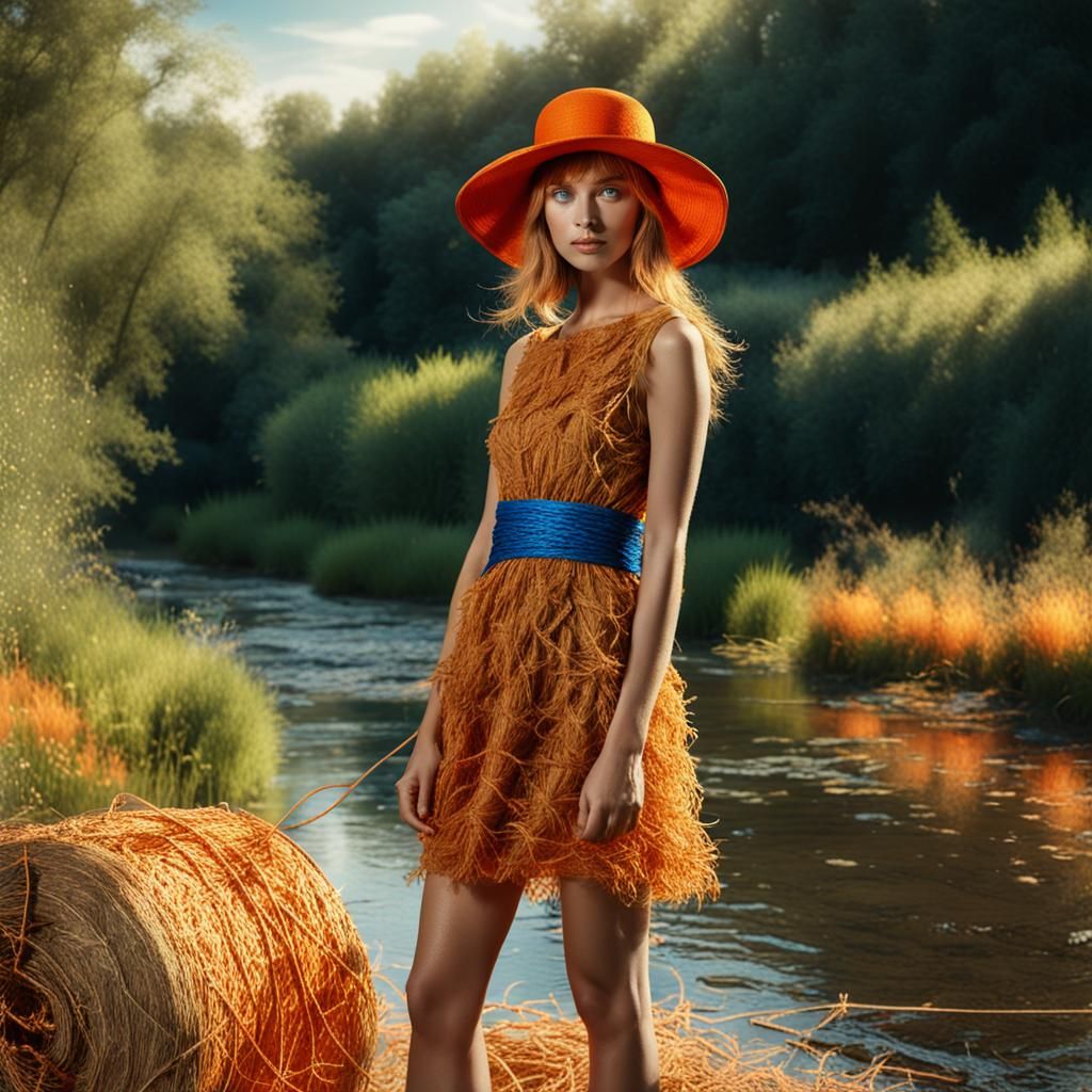 Golden Hay Dress in Fantasy Garden, Digital Art