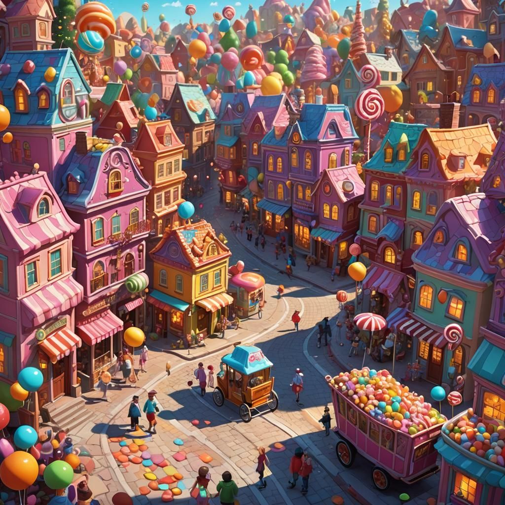 Candy Village Residents Strolling Down Glistening Streets