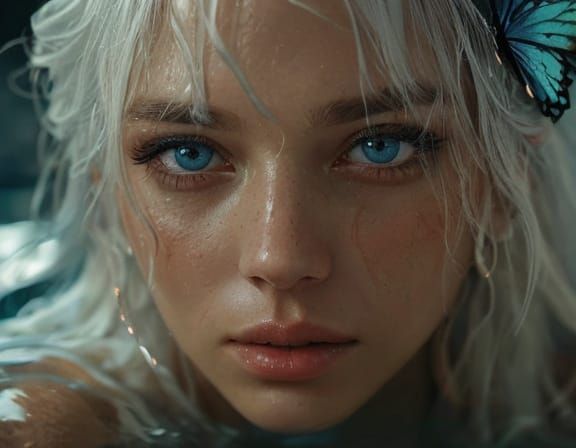 Stunning Woman with White Hair in Hot Spring - Photorealisti...