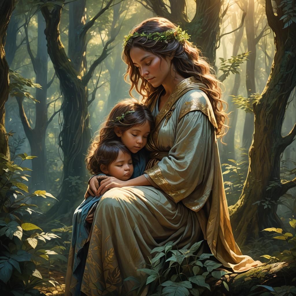Mystical Forest: Mother and Child Embrace