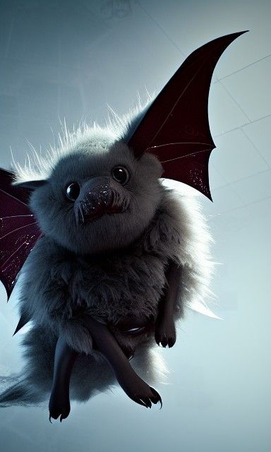 Adorable Fluffy Bat with Sad Eyes: Hyper-Realistic Rendering