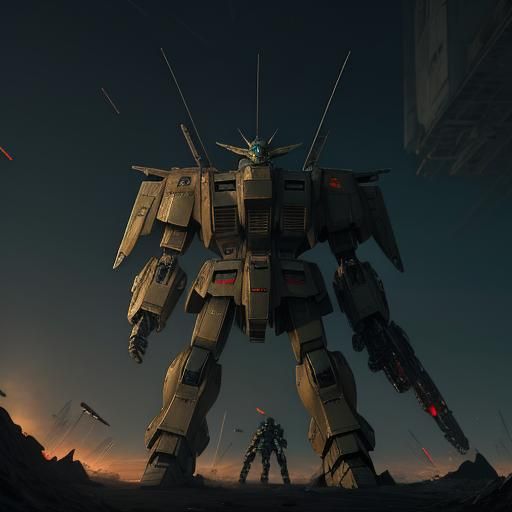 Battle Damaged Gundam Wing in Sci-Fi Style