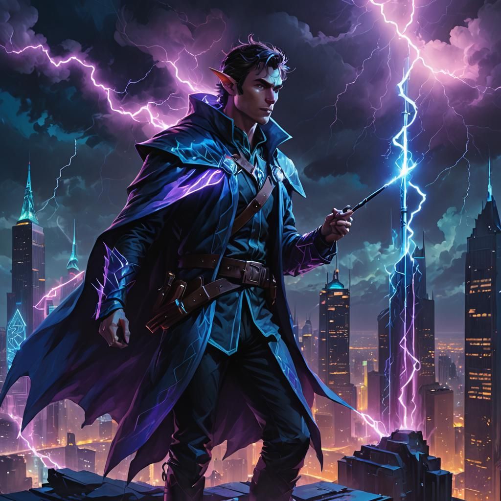 Elven Cyberpunk Storm Mage 241005A