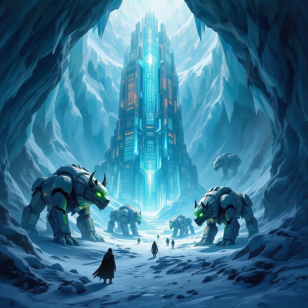 Robotic Norse Beasts Frozen in Icy Cavern City