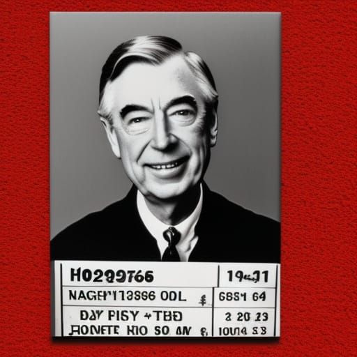 Hyperrealistic Mr. Rogers Mugshot Concept Art