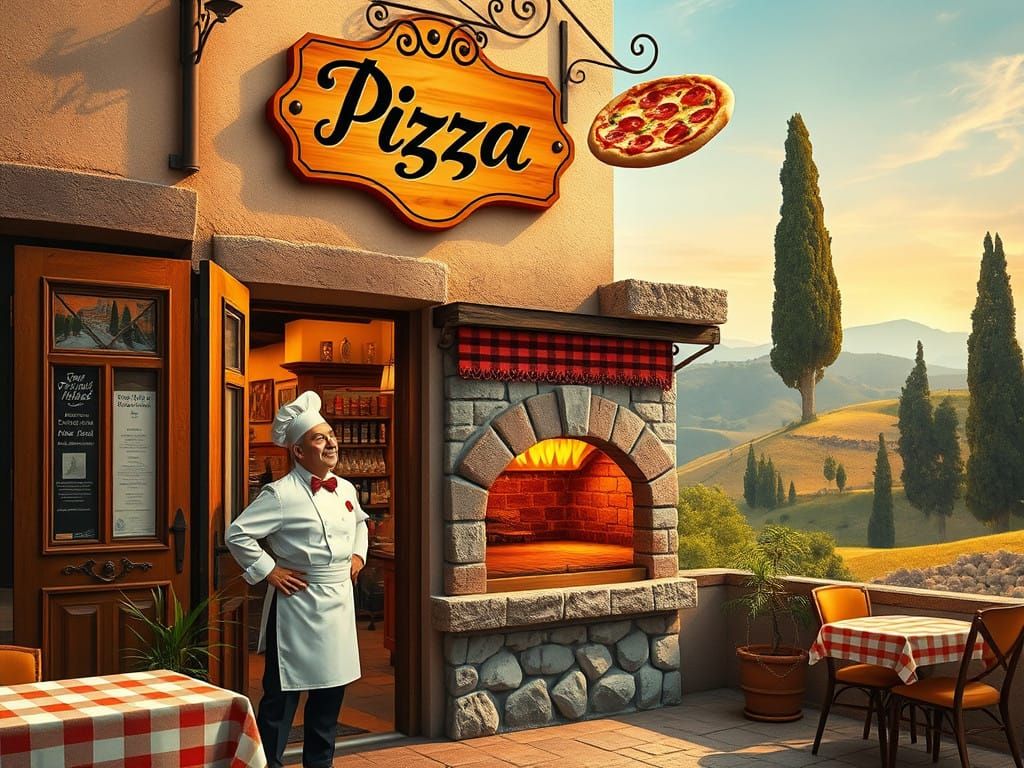 Quaint Old Pizzeria in Naples with Vibrant HDR Light and Tra...