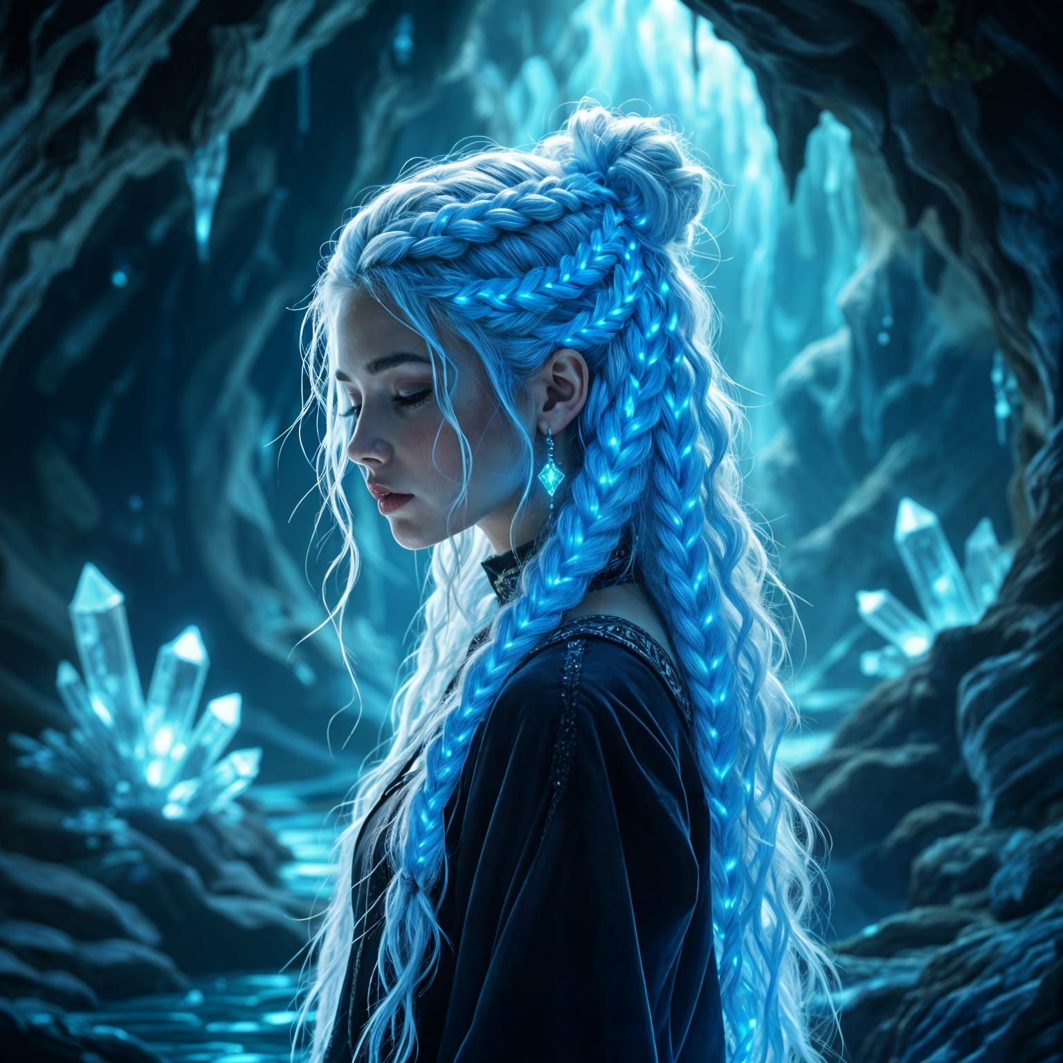 Waterfall Hair in Mystical Crystal Cave