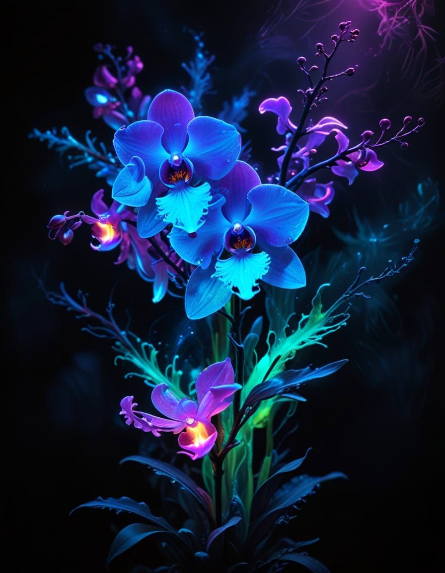 Orchid glowing bioluminescent bouquet