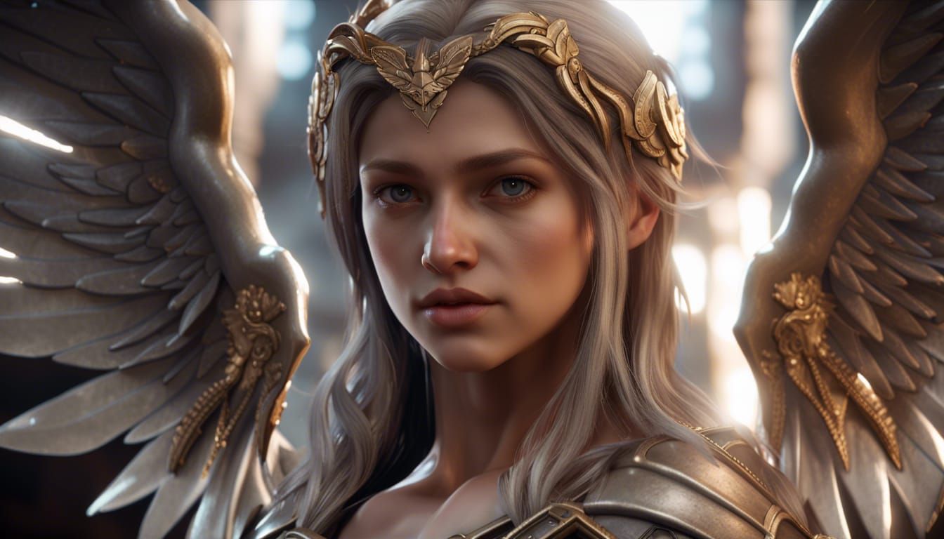 Detailed 3D Angel Face in Game Cinematic Style