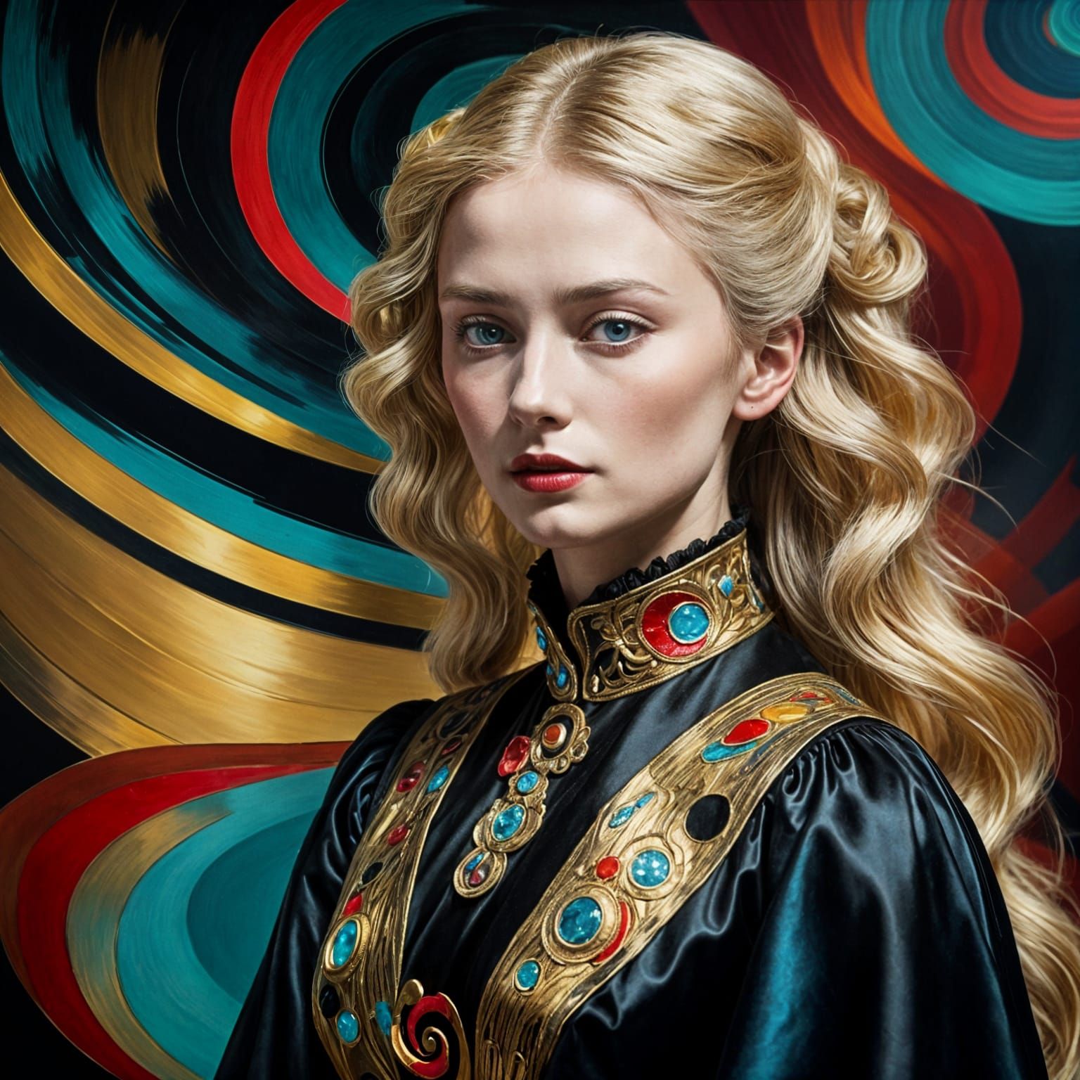 Grushenka in Black Gown, Kandinsky Color Style