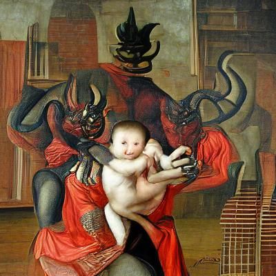 Demonic Figure with Infant in Renaissance Style