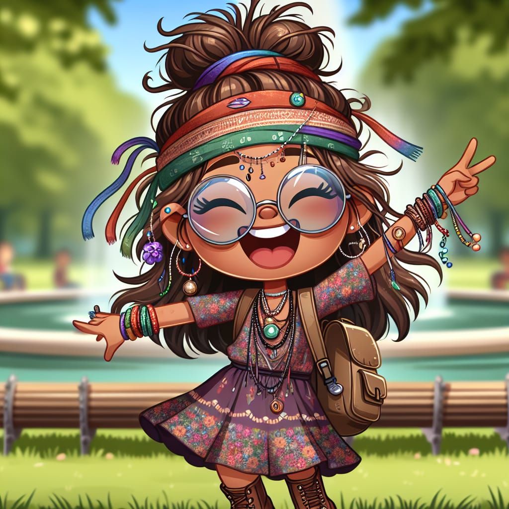 A playful, joyful Hispanic cartoon girl with large round gla...