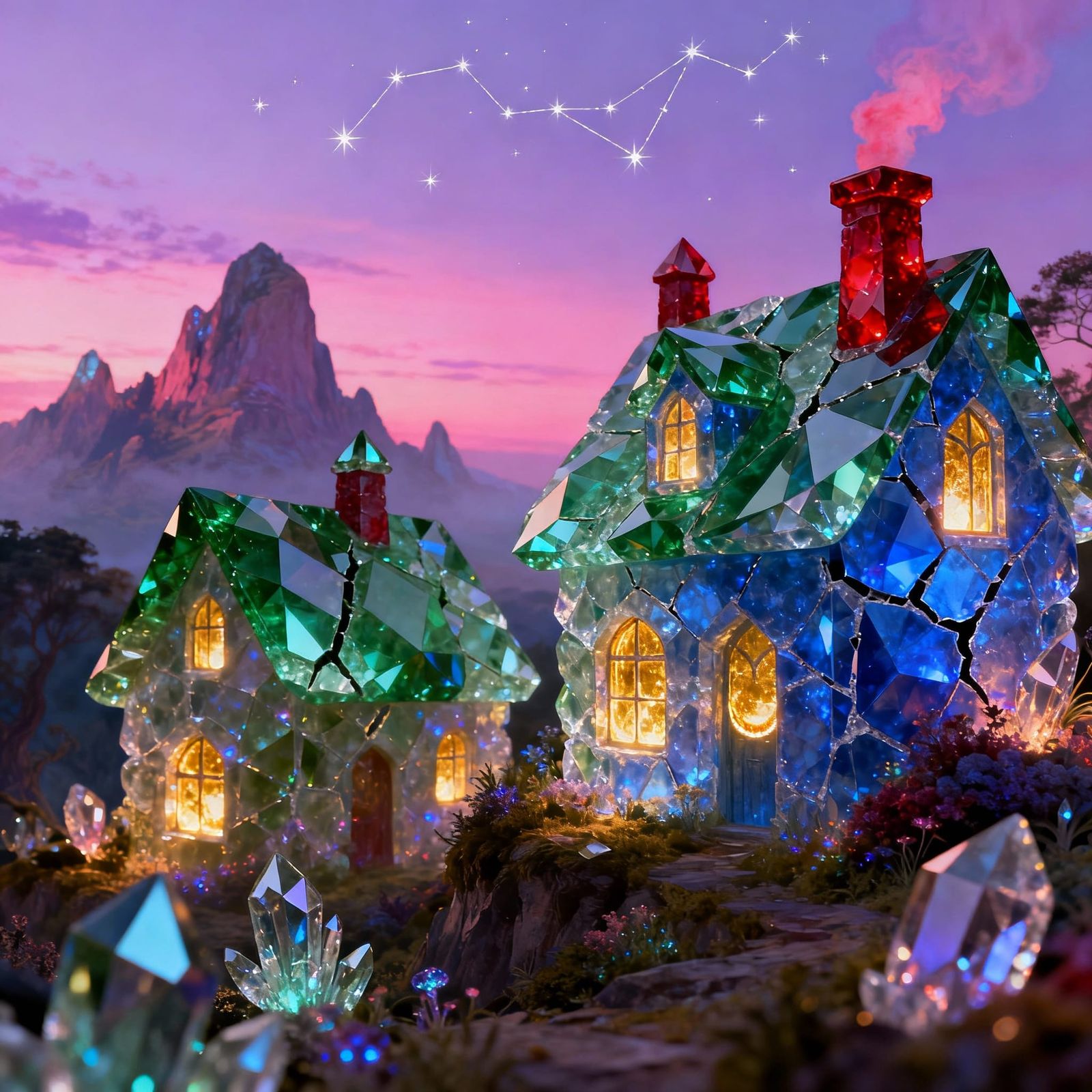 Gemstone Houses in Twilight Sky
