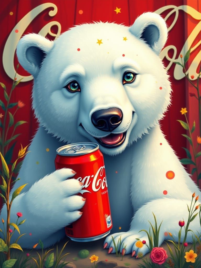 Polar Bear Enjoys Coca-Cola in Detailed Realistic Art