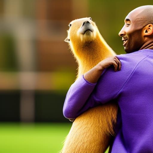 Kobe Bryant and Capybara Hug: Professional Photography