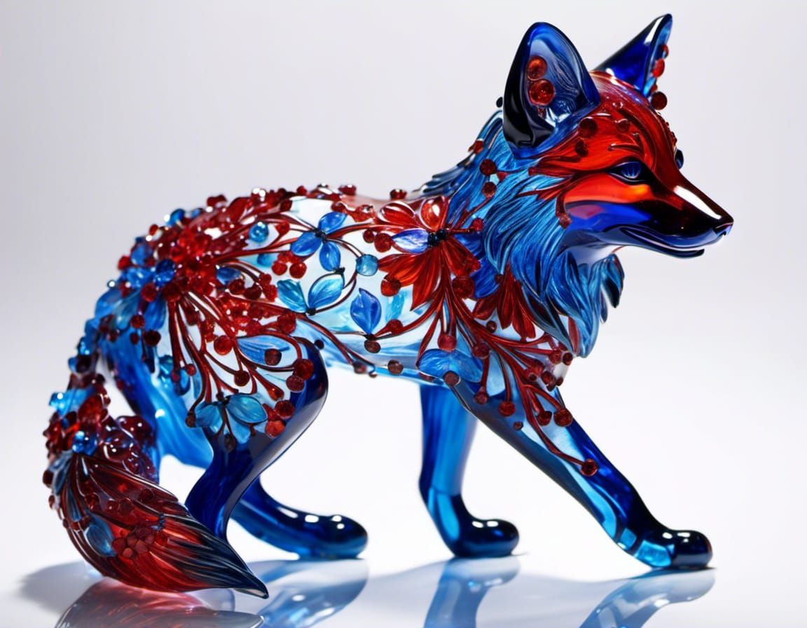 Bioluminescent Crystal Fox Sculpture