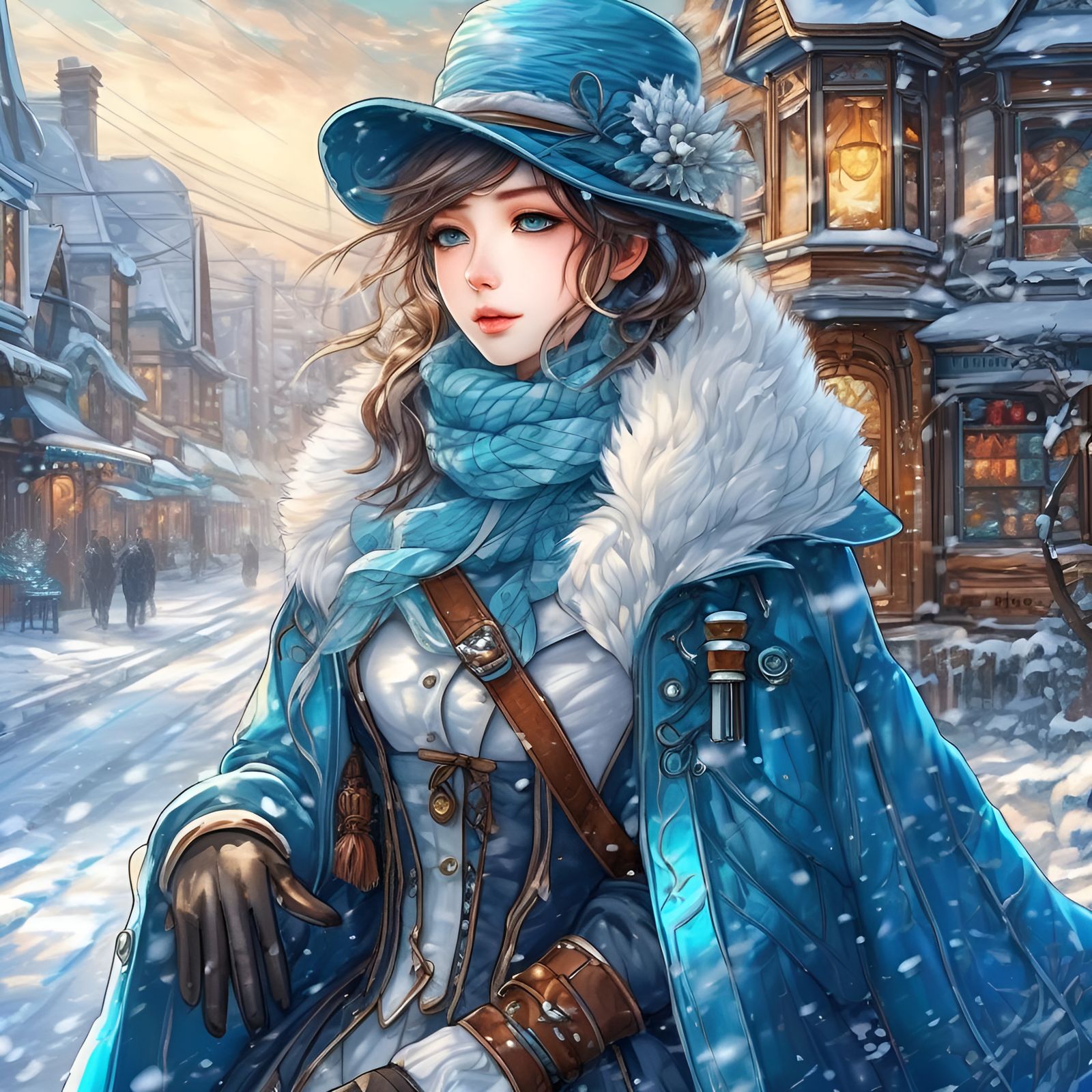 Anime Art Print in Steampunk Winter Style