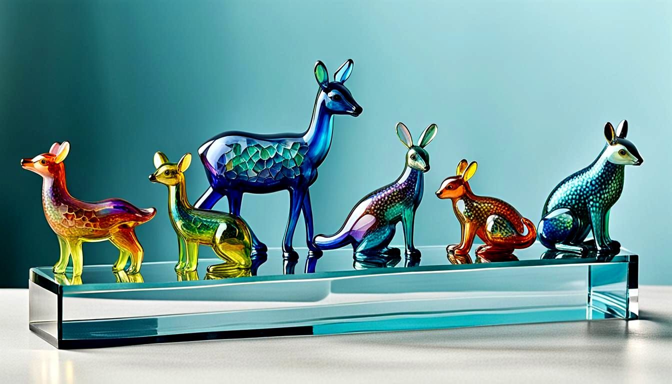 Glass Menagerie Animal Figurines on Curio Shelf