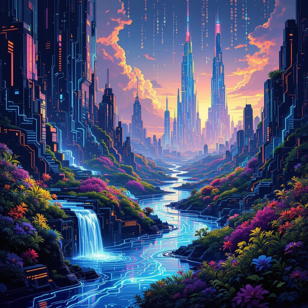 Fantastical Digital Landscape Inside a Computer