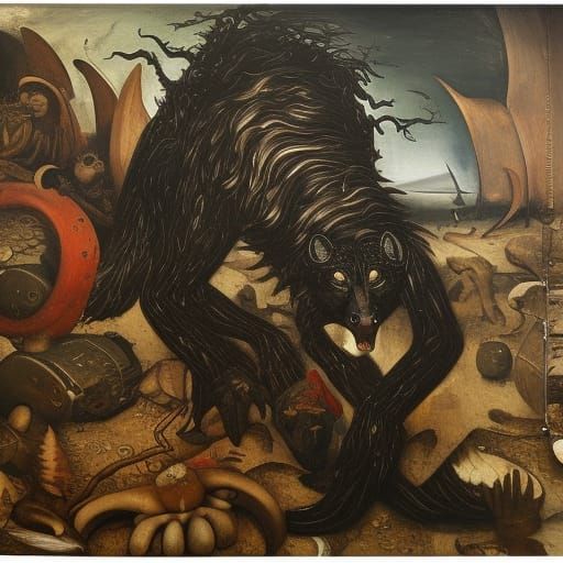 Angry Wolf in Maximalist Mixed Media Style