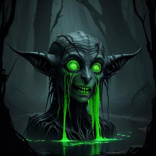 Grotesque Bioluminescent Creature in Dark Fantasy Setting