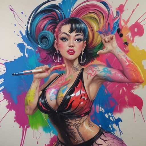 Energetic 1950s Dancers in Maximalist Street Art