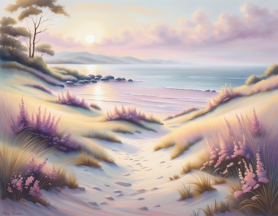 Pastel Seaside Landscape in Muted Colors