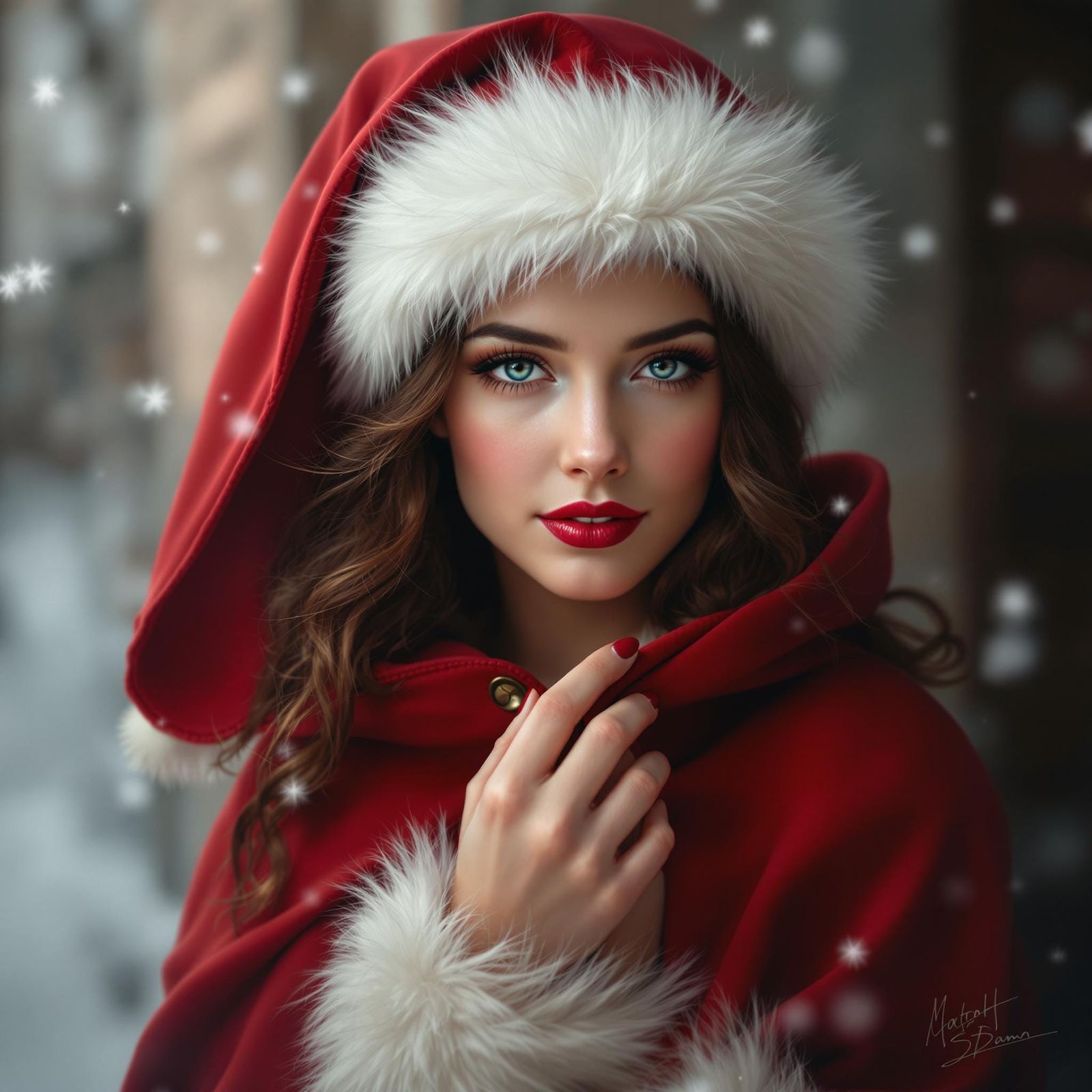 Romantic Portrait of Beautiful Mrs. Claus in Digital Art