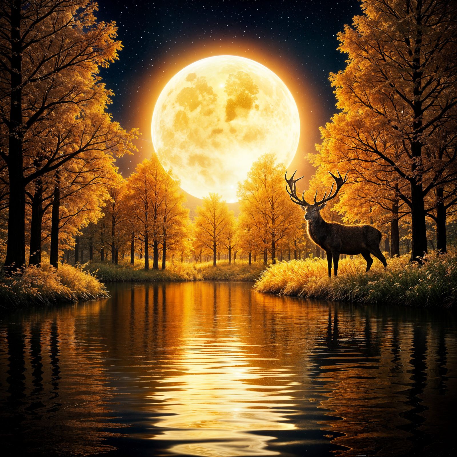 Magical Moonlit Landscape with Golden River