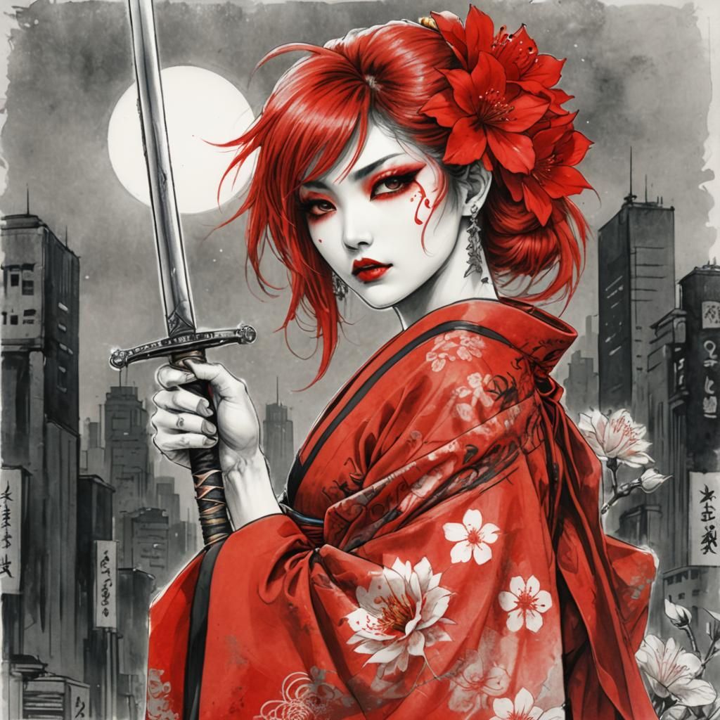 Fierce Street Warrior with Sword in Comic Art Style