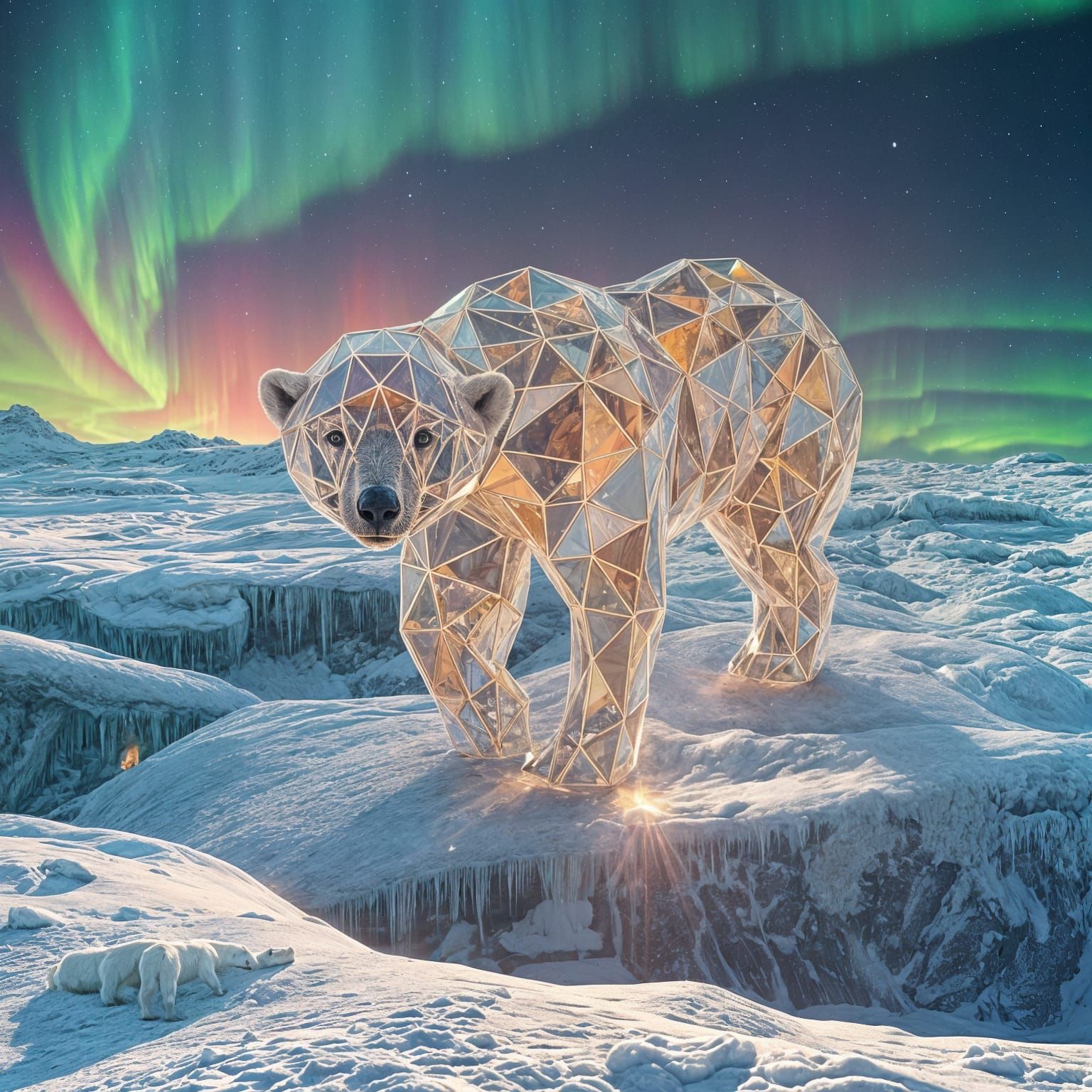 Spiritual Polar Bear in Holographic Aurora