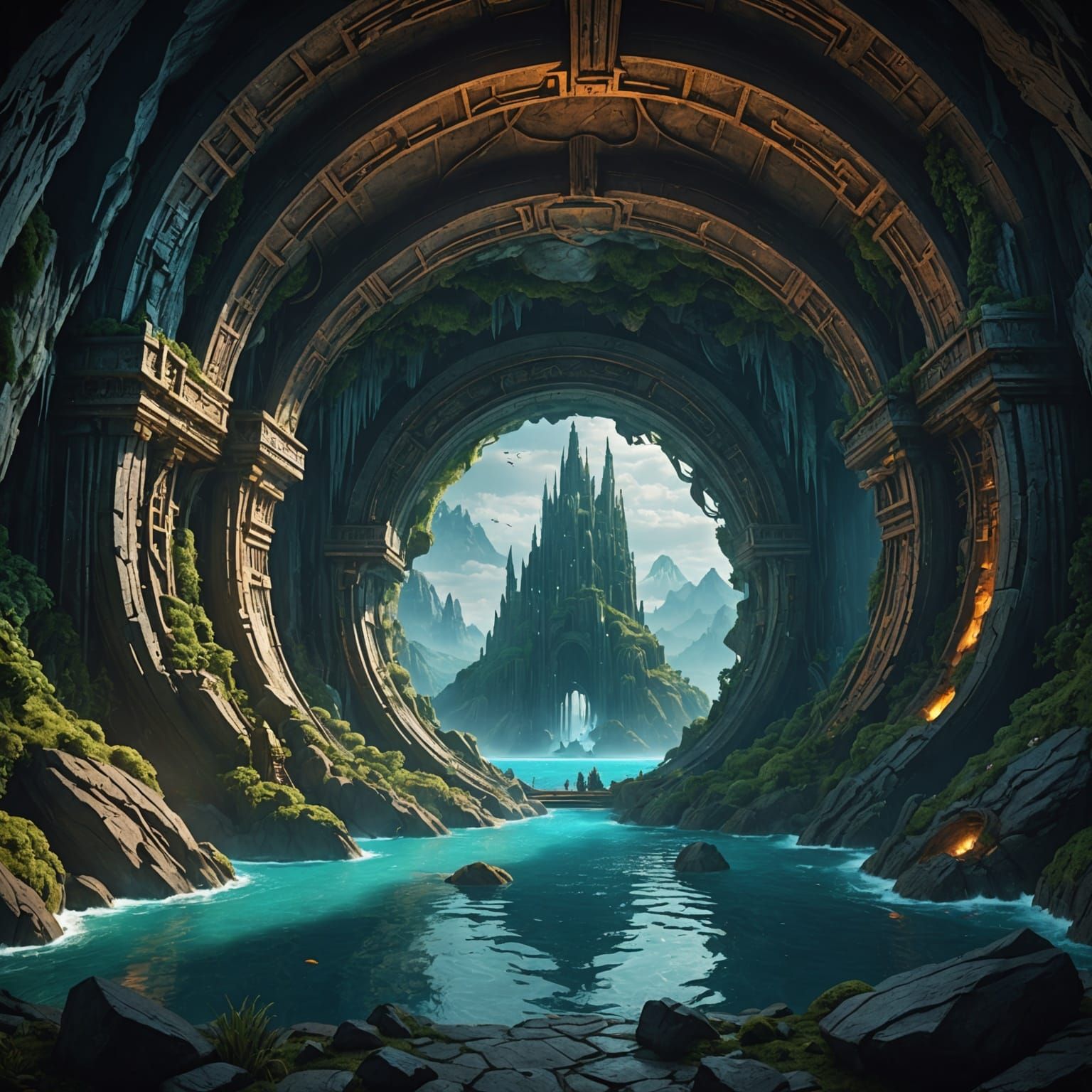 Fantastical Hollow Earth Entrance Concept Art