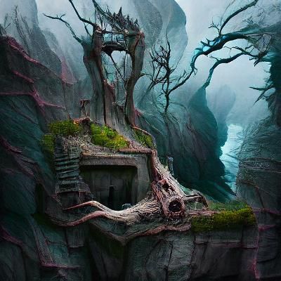 Sinister Cliffside Dungeon Entrance in Forest