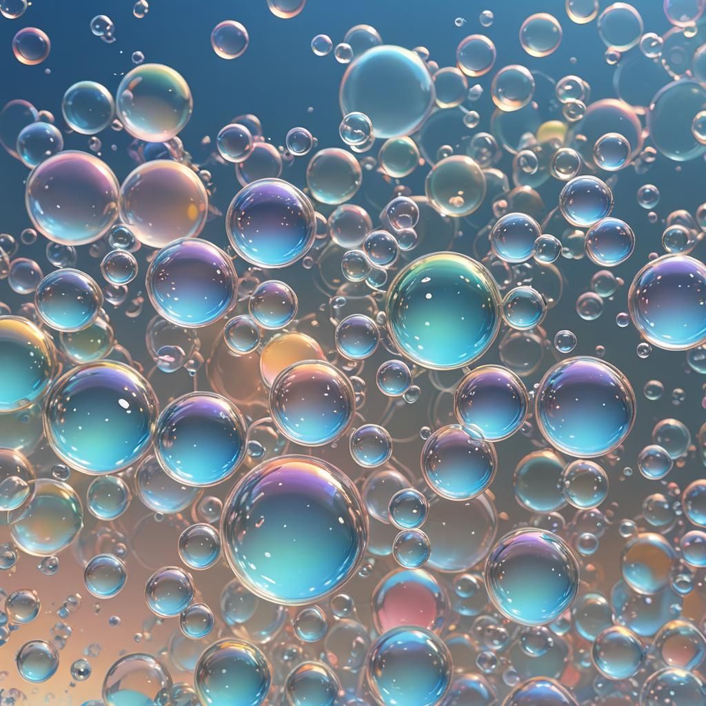 Glassy Bubbles Floating in a Blue Sky: 3D Anime Art