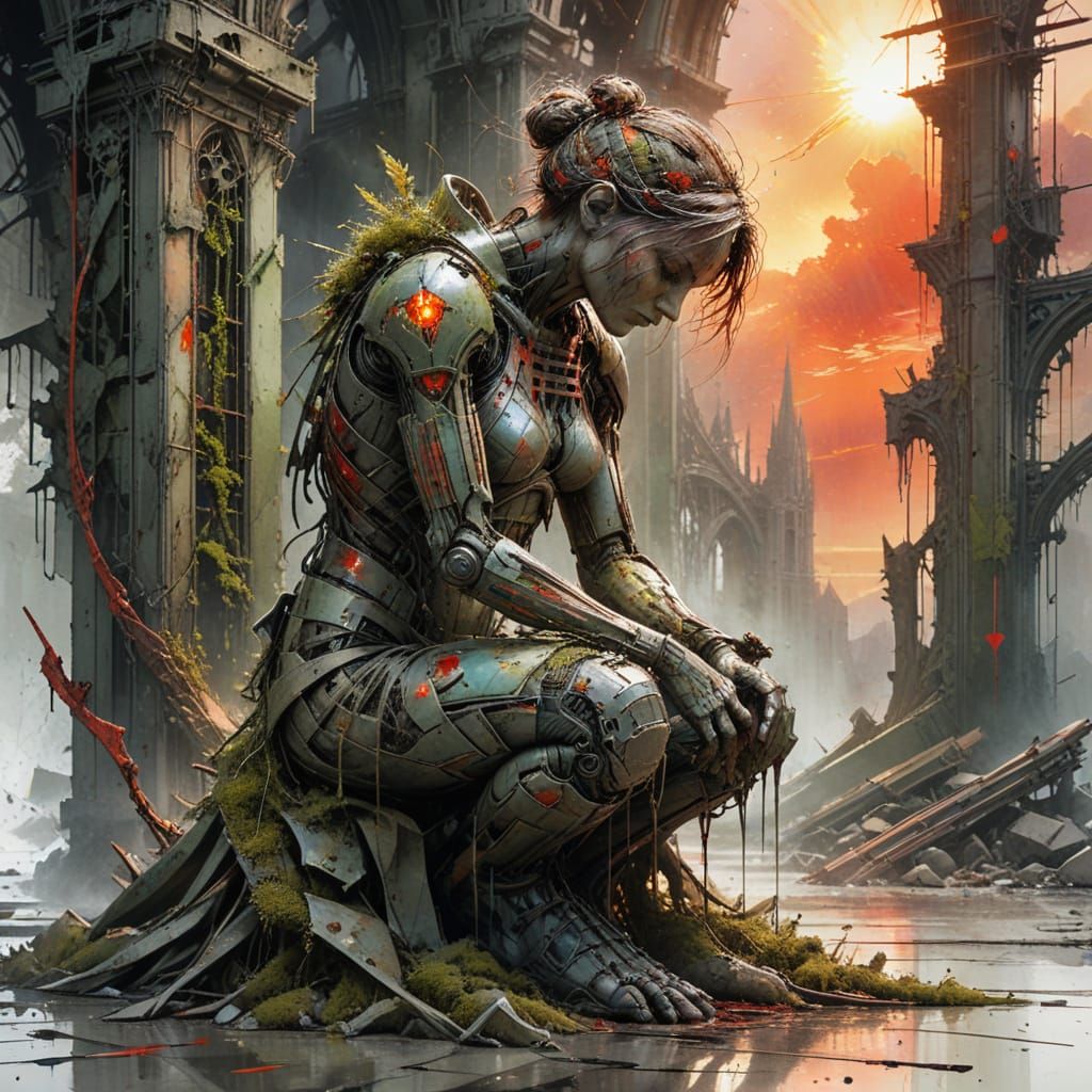 Android Sentinel in Nuclear Cathedral: Digital Art