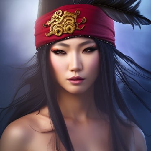 Beautiful Asian Pirate Lady in Hyperrealistic Style