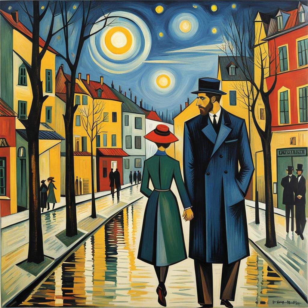 Loving Couple in Mixed Modern Art Styles