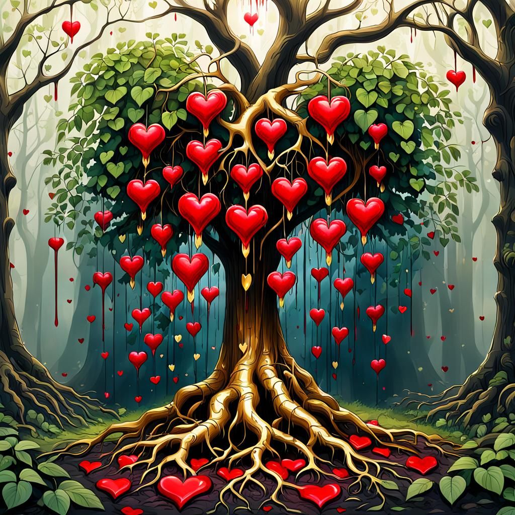 Tree of Bleeding Hearts with Dripping Energy