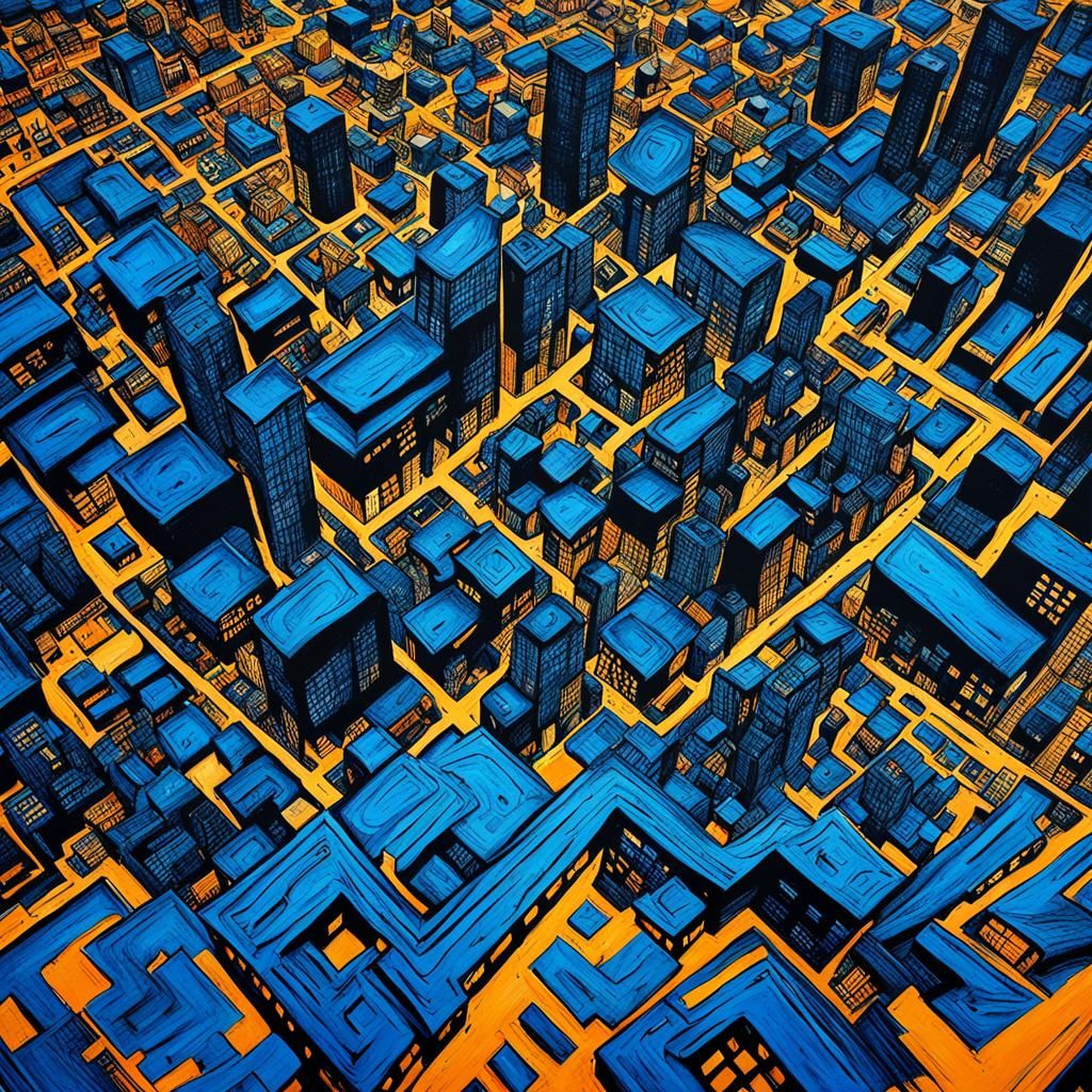 Abstract Anthrax City in Complementary Colors