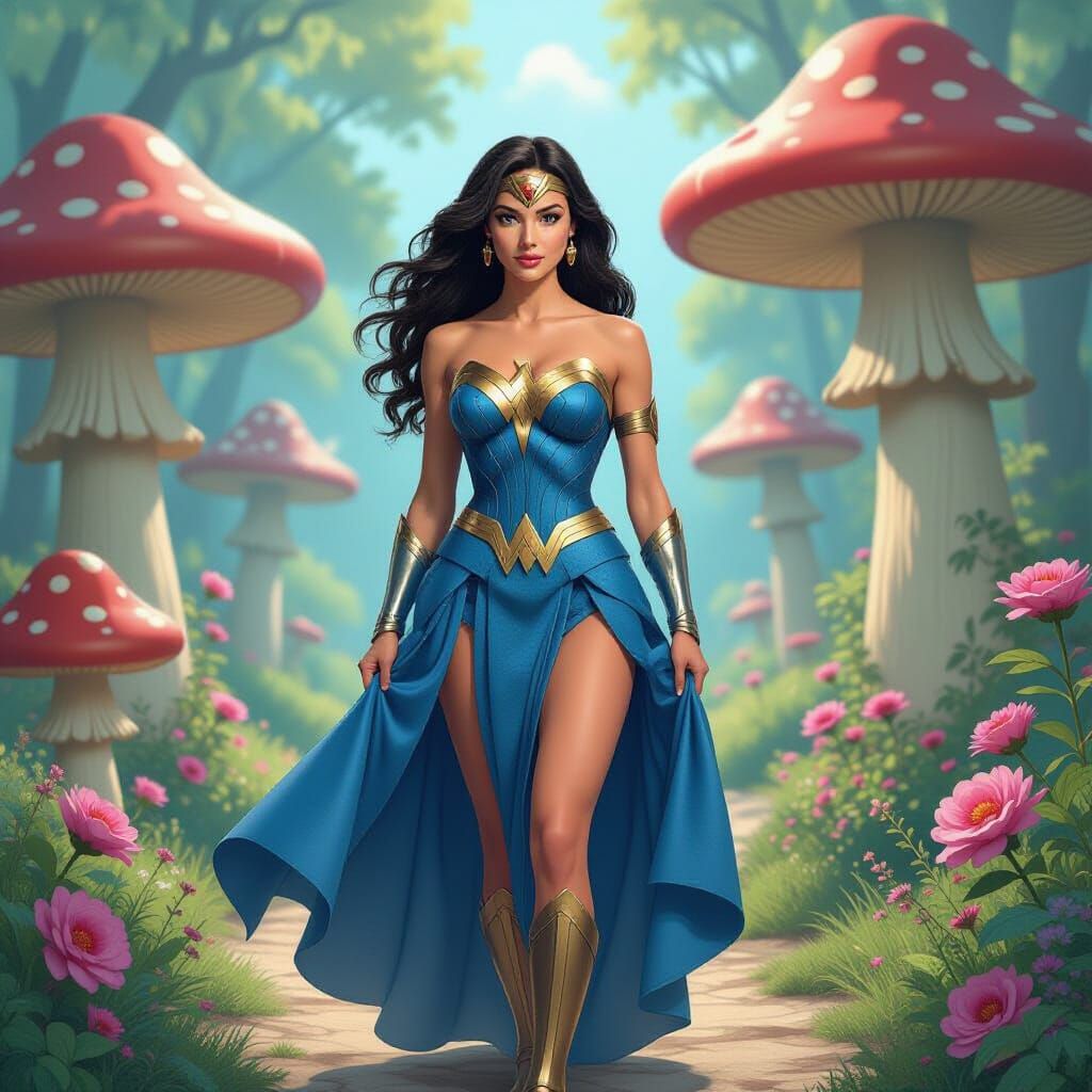 Wonder Woman in Wonderland: Whimsical AI Art