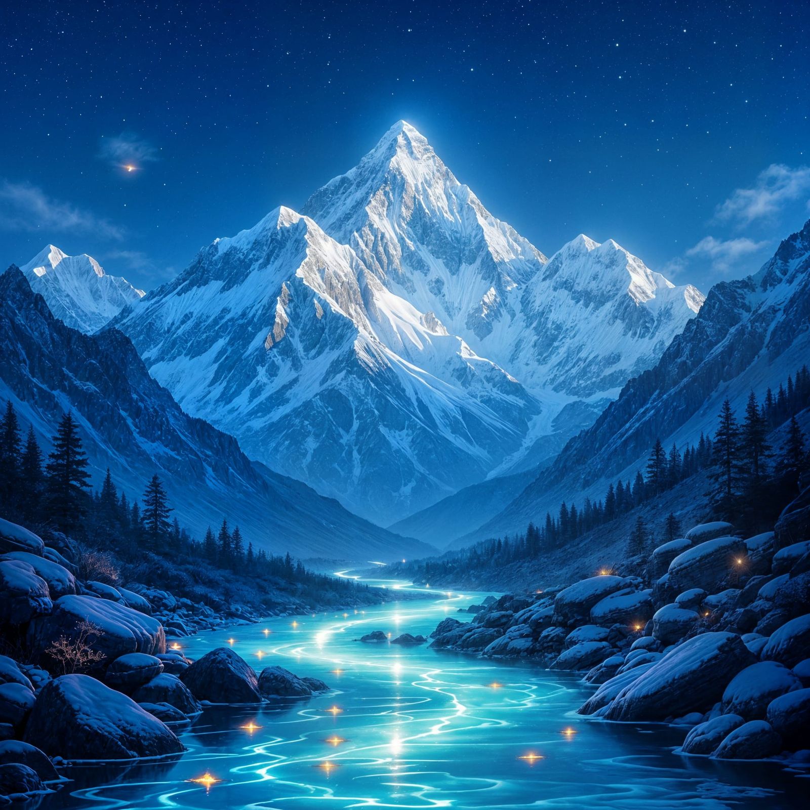 Himalayan Mountain Weeping Rivers of Light