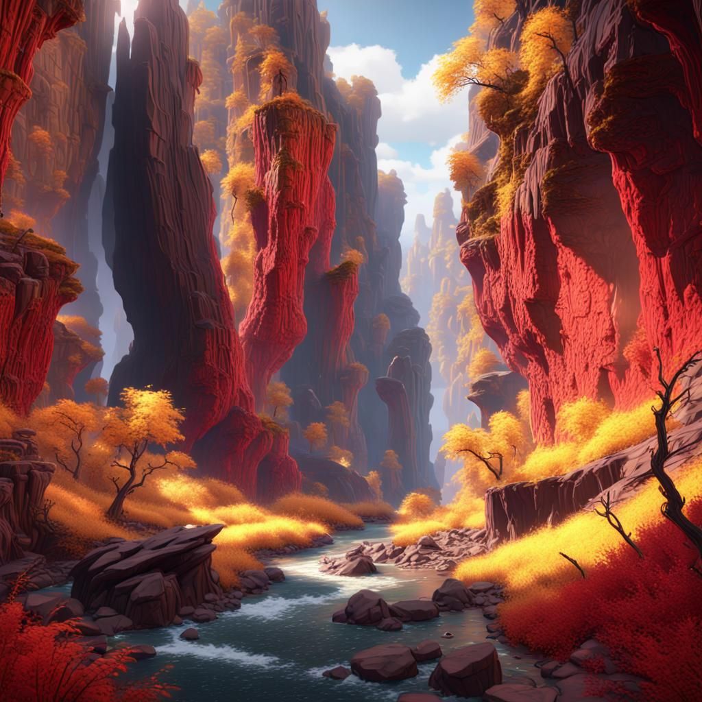 Red and Yellow Gorge Fantasy Concept Art