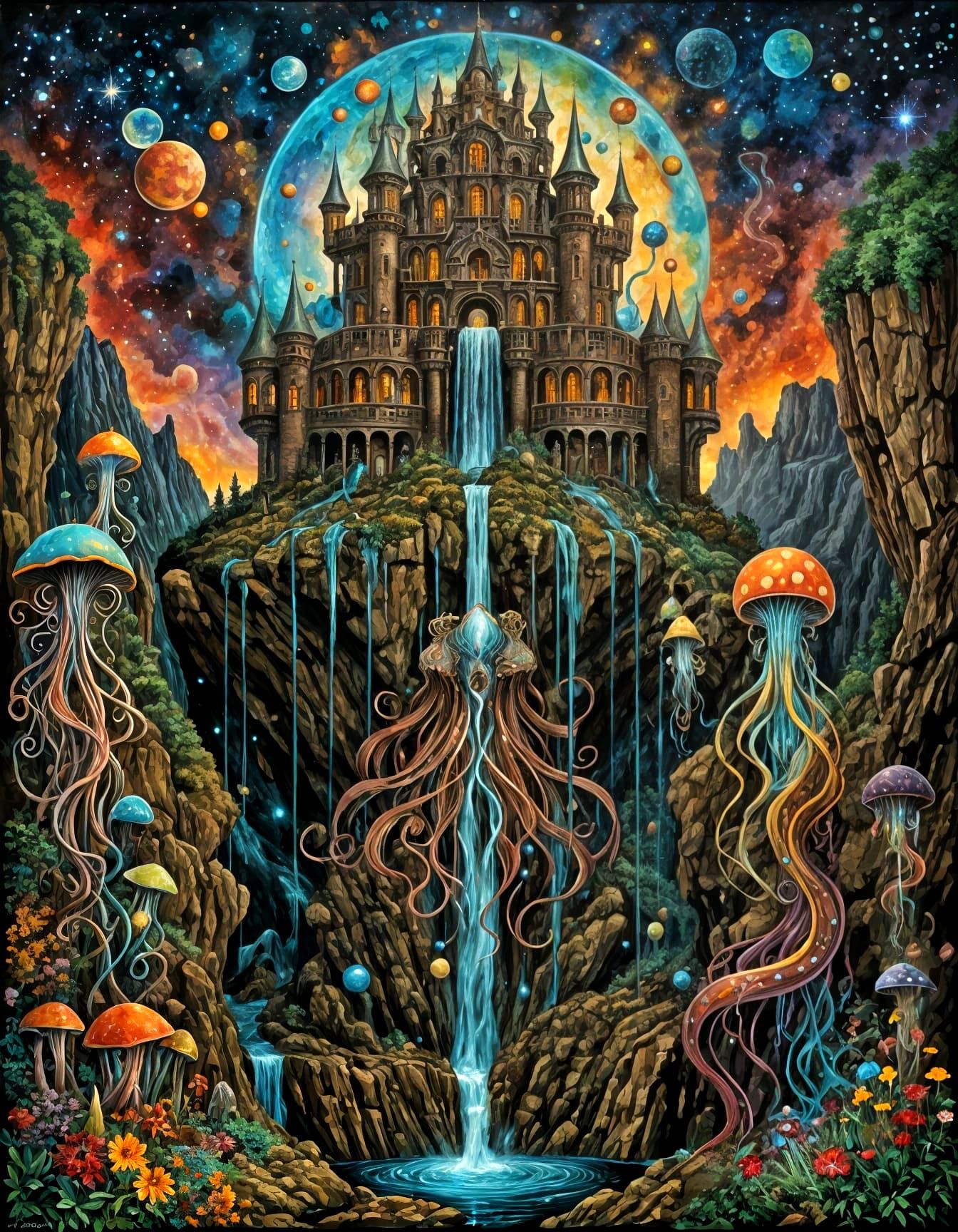 Psychedelic Steampunk Castle in Astral Deep Space