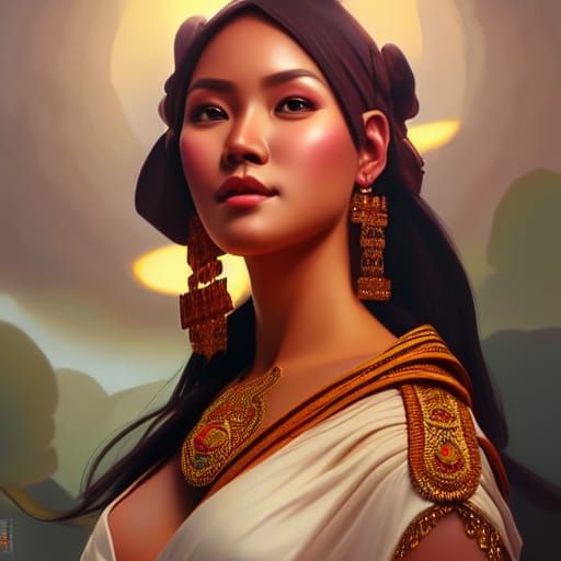 Javanese Woman Portrait in Art Nouveau Style