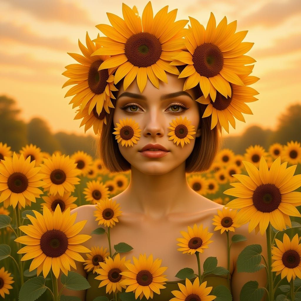 Surreal Sunflower Portrait in Photorealistic Style