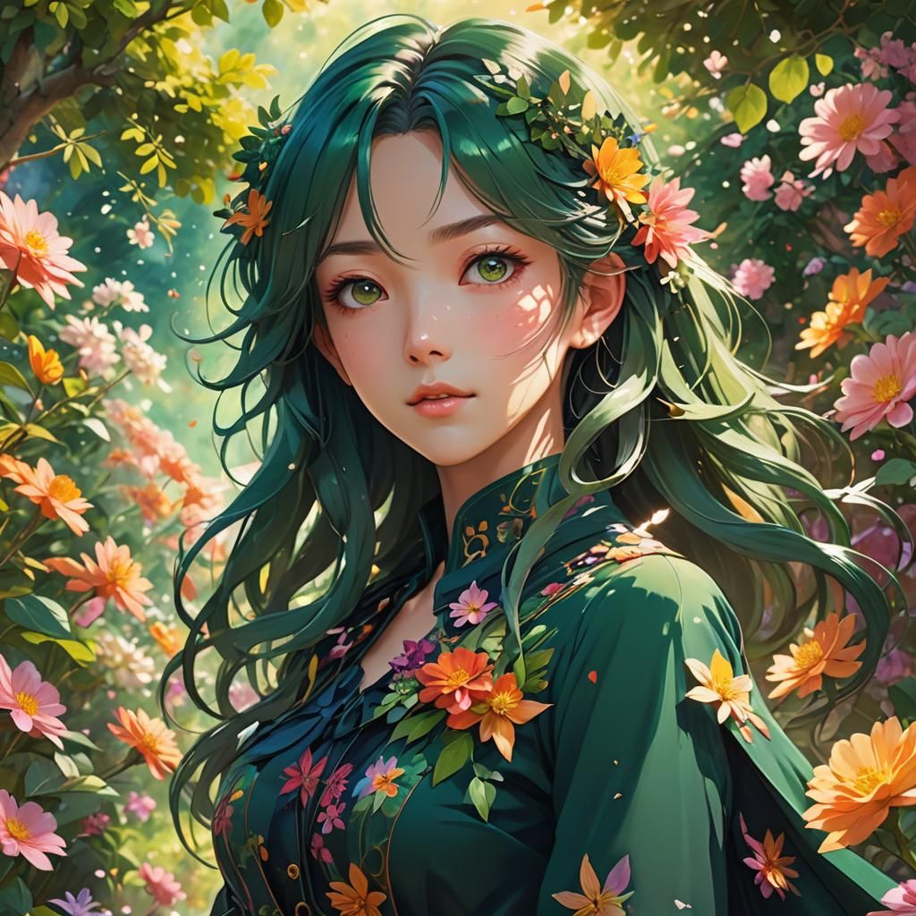 Anime Lady in Flower Garden Concept Art