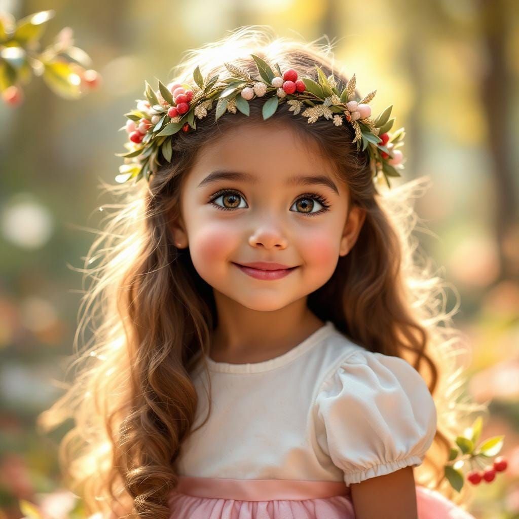 Fairytale Portrait of Hazel-Eyed Girl in Forest