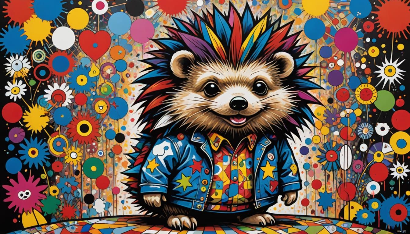 Rockstar Hedgehog Commands the Stage in Vibrant Abstract Sty...
